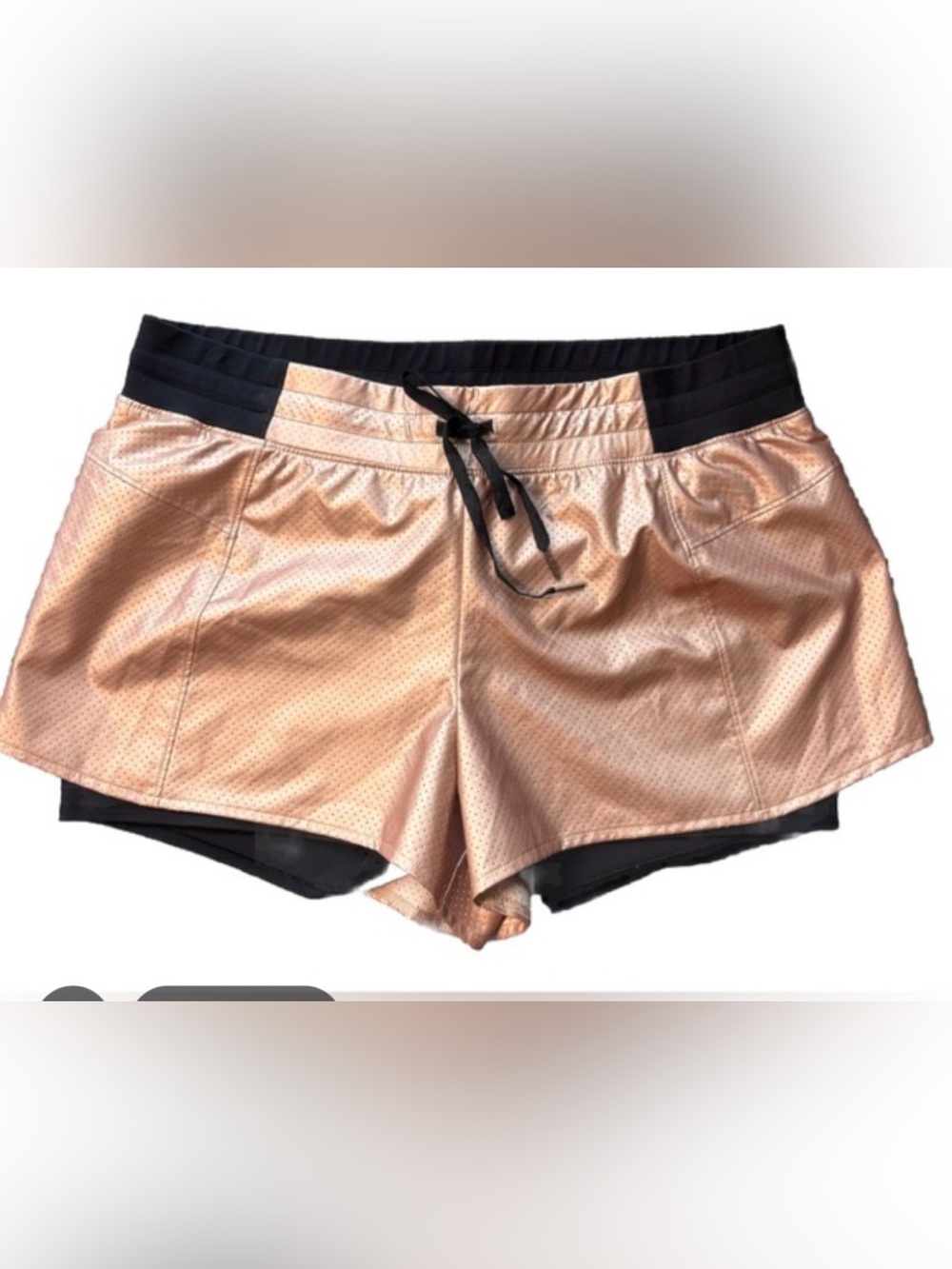 SZ S Calia Rose Gold Metallic Athletic Shorts with Black Trim